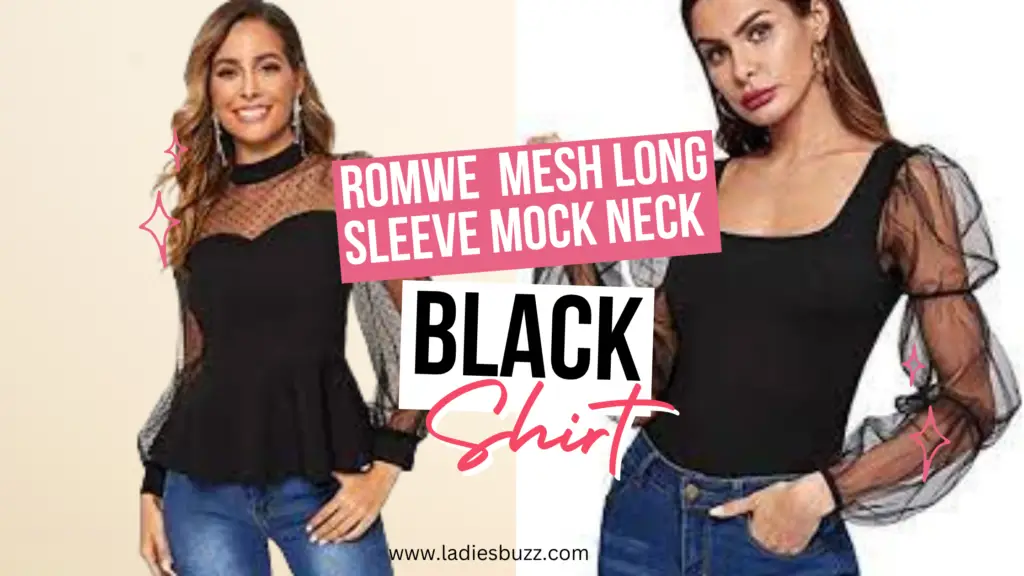 Romwe Women's Mesh Long Sleeve Mock Neck Black Shirt