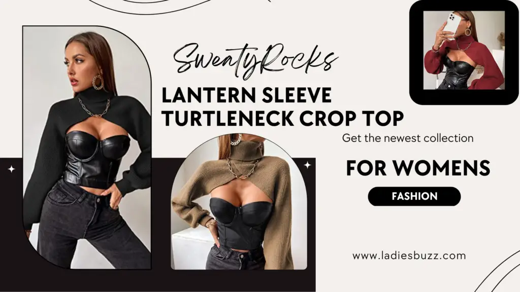 Women's Lantern Sleeve Turtleneck Crop Top
