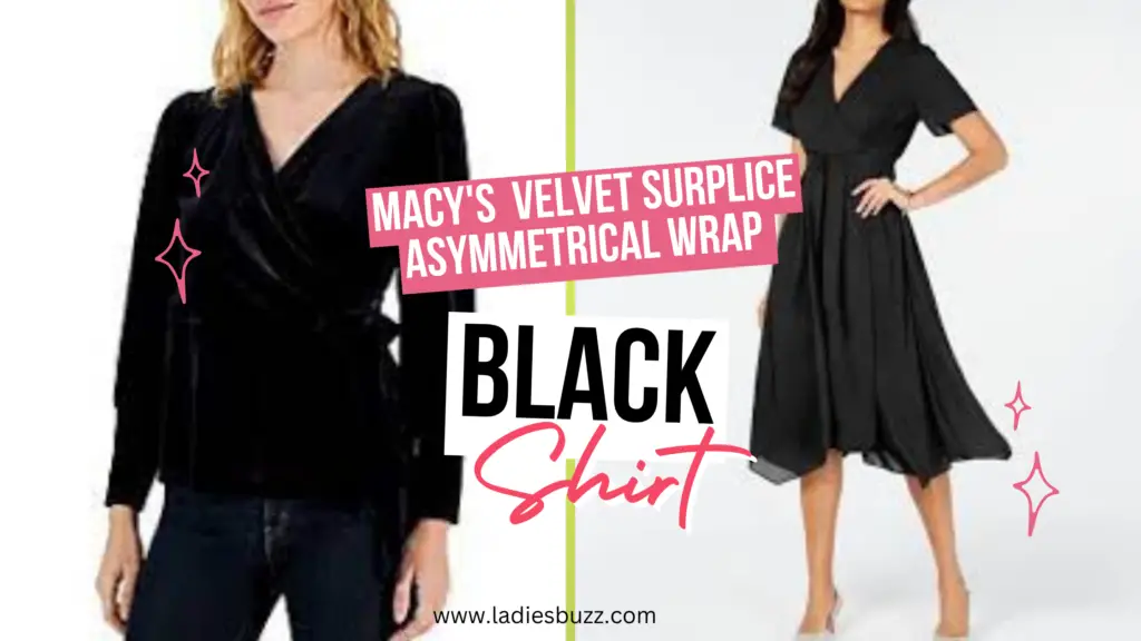 Macy's Women's Velvet Surplice Asymmetrical Wrap Black Shirt/Top