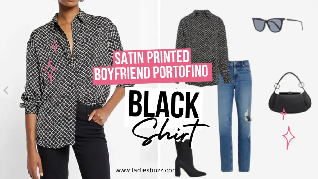 Satin Printed Boyfriend Portofino Black Shirt