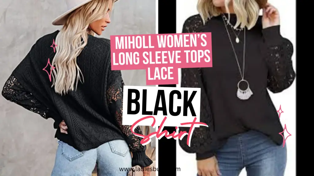 MIHOLL Women’s Long Sleeve Tops Lace Casual Black T Shirts