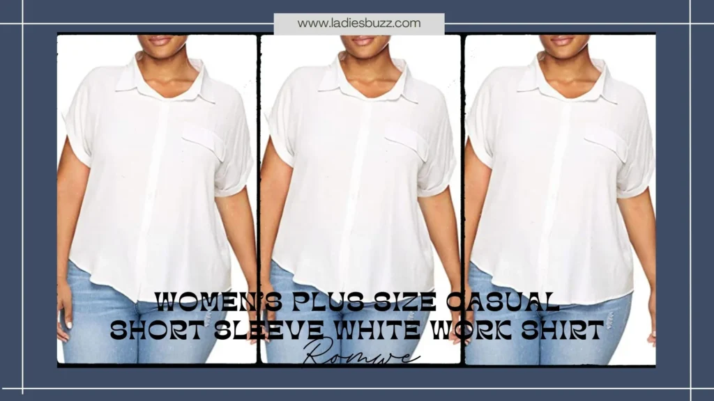 Romwe Women's Plus Size Casual Short Sleeve White Work Shirt