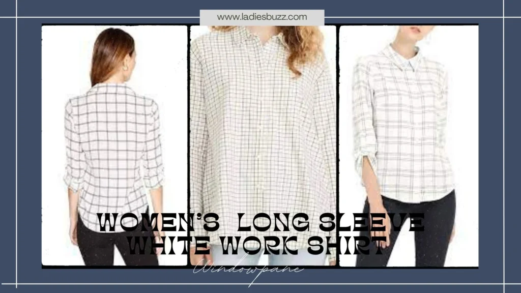 Women’s Windowpane Long Sleeve White Work Shirt