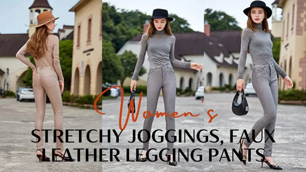 Women's Stretchy Joggings, Faux Leather Legging Pants