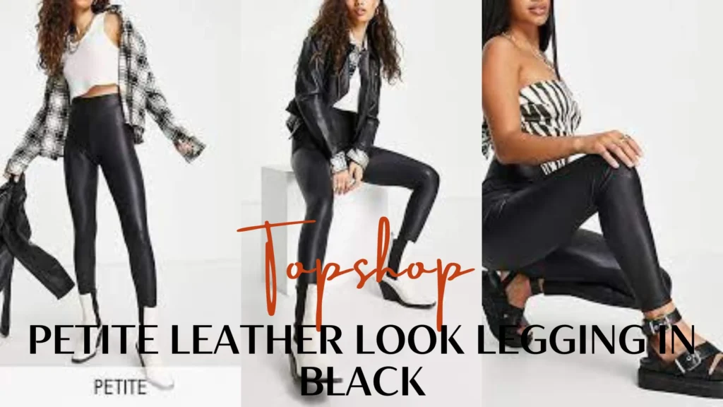 Topshop Petite leather look legging in black