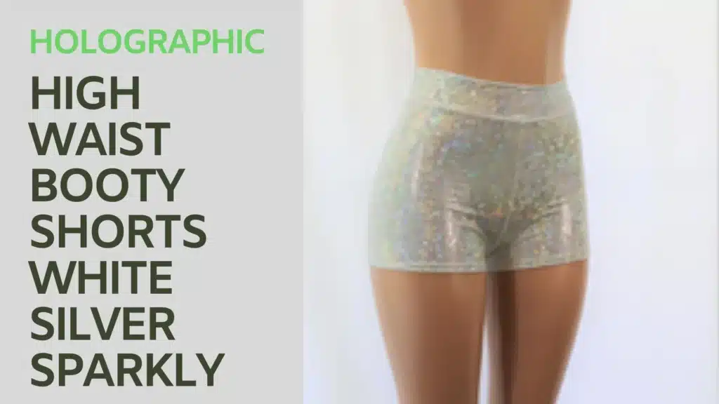 Holographic High Waist Booty Shorts White Silver Sparkly