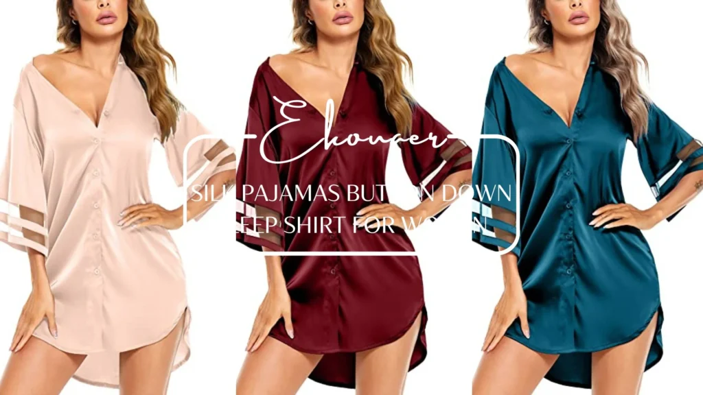 Ekouaer Silk Pajamas Button down Sleep Shirt for Women