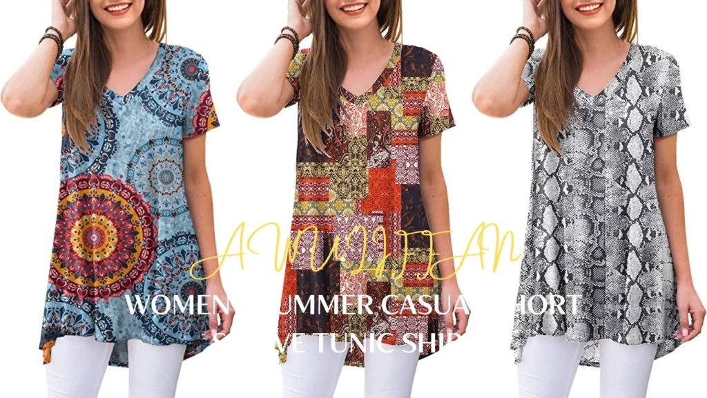 AWULIFFAN Women's Summer Casual Short Sleeve Tunic Shirts