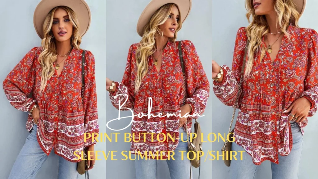 Bohemian Print Button-Up Long Sleeve Summer Top/Shirt