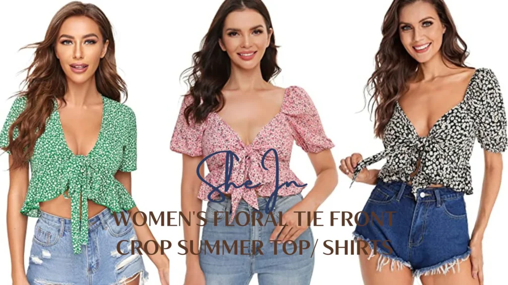 SheIn Women's Floral Tie Front Crop Summer Top/ shirts
