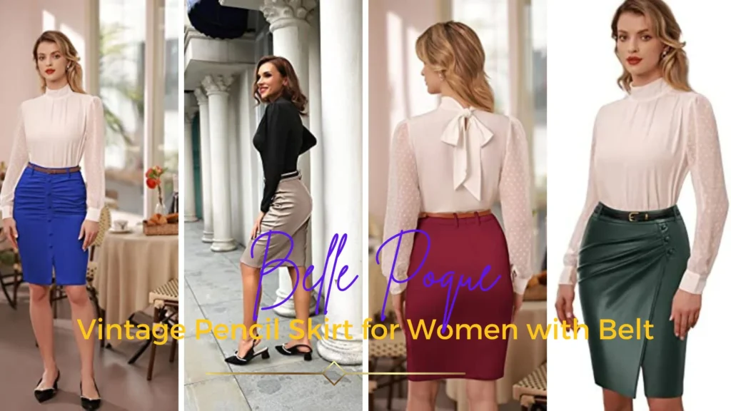 Belle Poque Vintage Pencil Skirt for Women with Belt