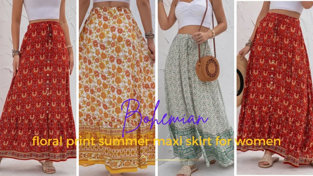 Bohemian floral print summer maxi skirt for women