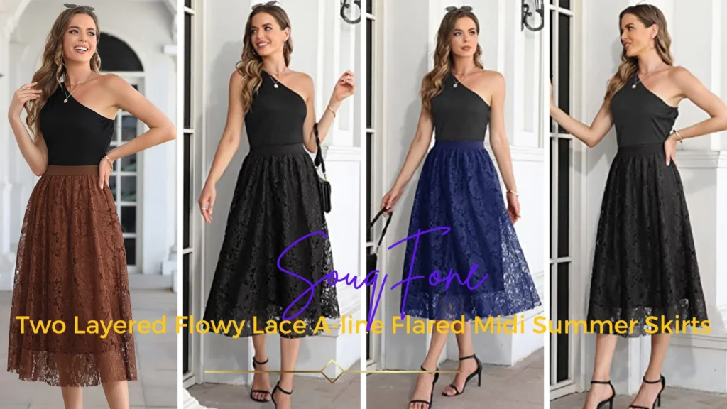 SouqFone Two Layered Flowy Lace A-line Flared Midi 