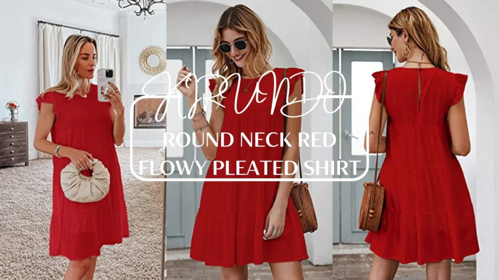 KIRUNDO Round Neck Red Flowy Pleated Shirt