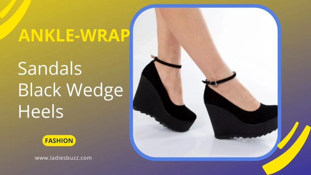 Ankle-wrap Sandals Black Wedge Heels
