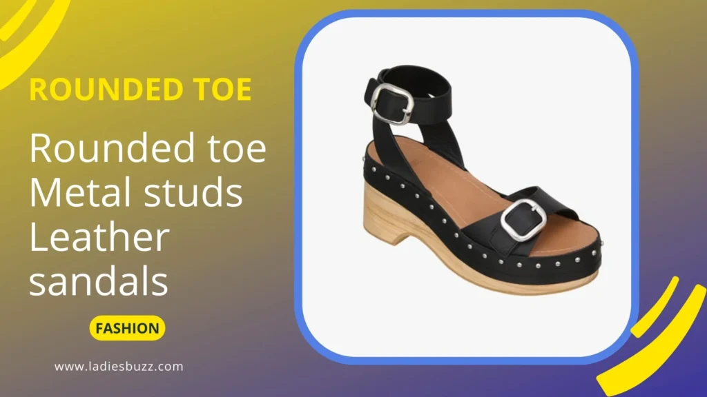 Rounded toe Metal studs Leather sandals