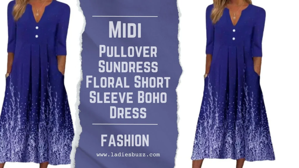Midi Pullover Sundress Floral Short Sleeve Boho Dress