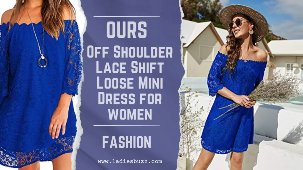 OURS Off Shoulder Lace Shift Loose Mini Dress for women