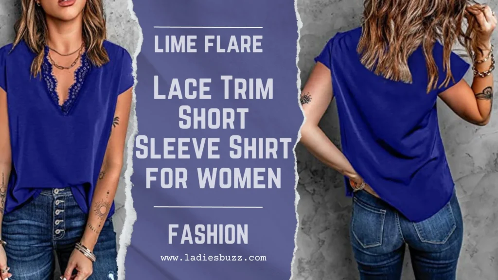 lime flare Lace Trim Short Sleeve Shirt for women