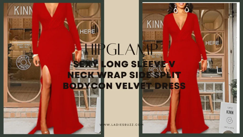 HipGlamp Sexy Long Sleeve V Neck Wrap Side Split Bodycon velvet dress