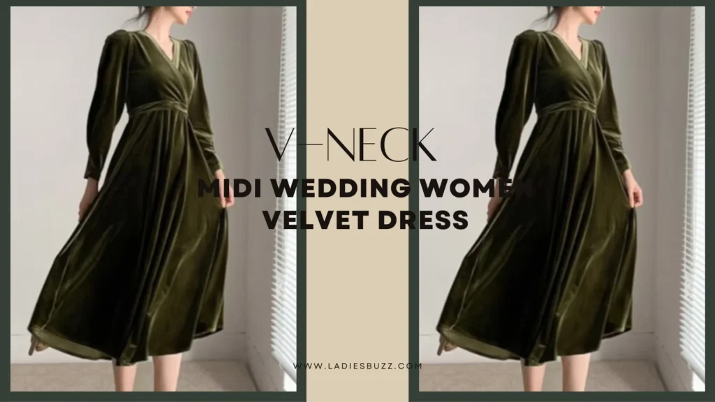V-neck Midi Wedding Women Velvet Dress