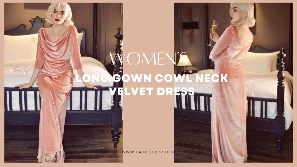 Women's Long Gown Cowl Neck Velvet Dress