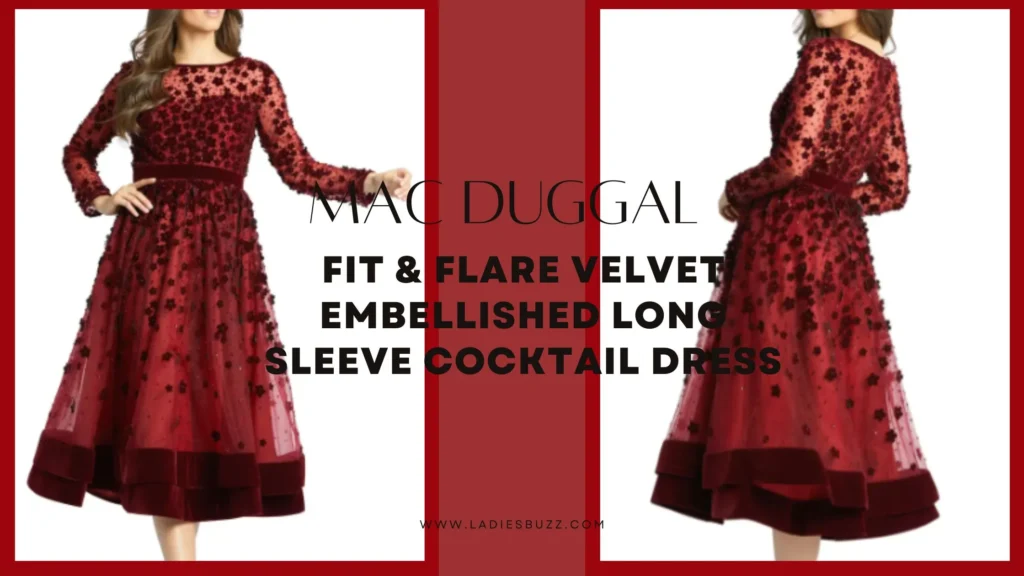 MAC DUGGAL Fit & Flare Velvet Embellished Long Sleeve Cocktail Dress