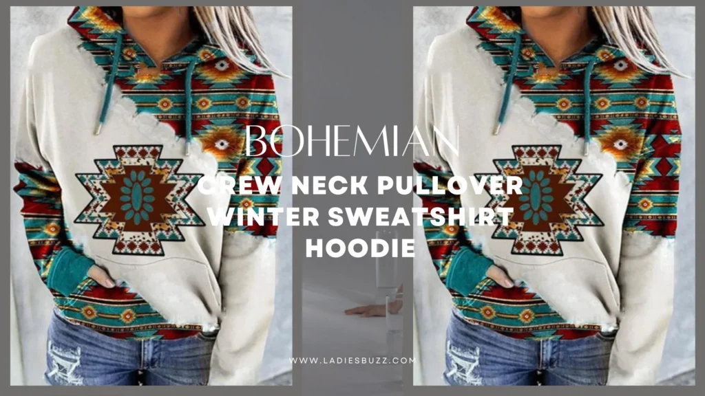 Women's Bohemian Crew Neck Pullover Winter Sweatshirt Hoodie