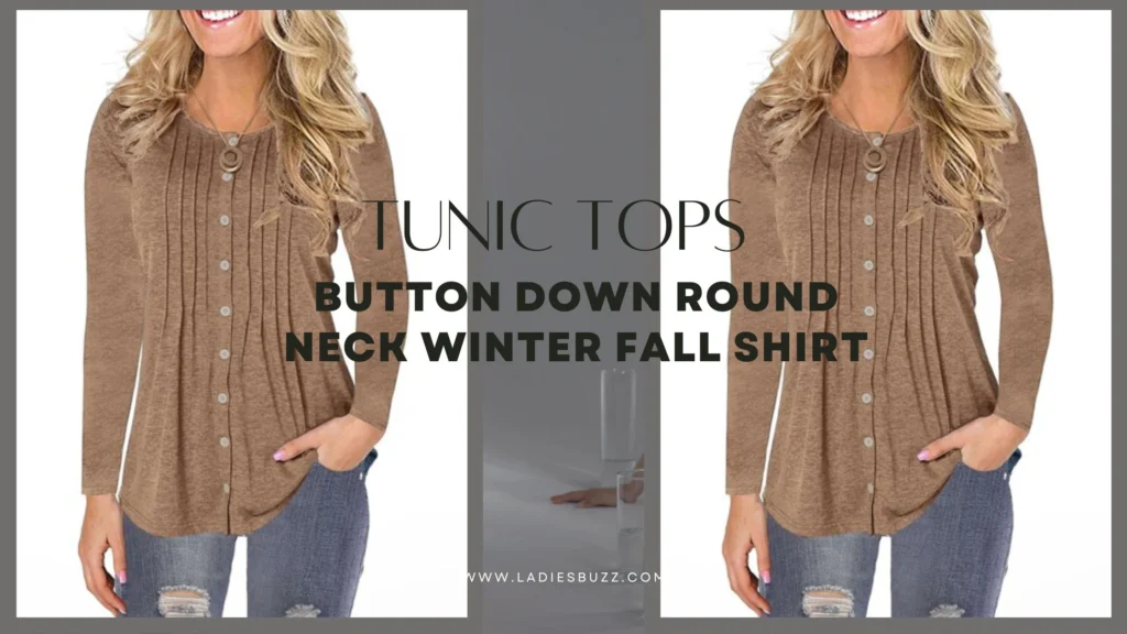 Tunic Tops Button down Round Neck Winter Fall Shirt