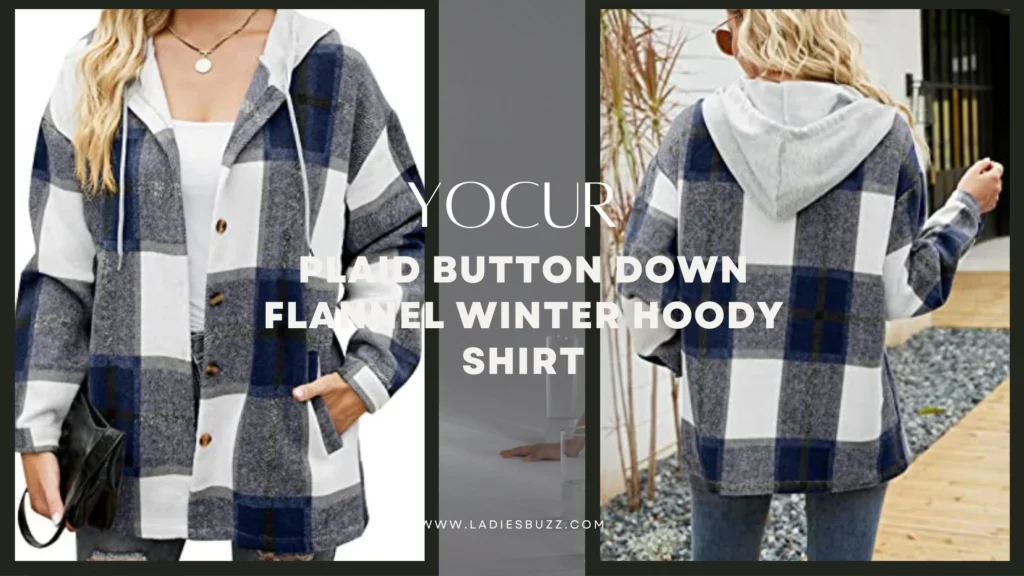  YOCUR Plaid Button down Flannel Winter Hoodie Shirt
