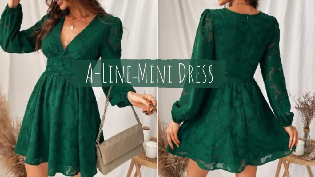 A-Line Mini Dress Women's Plunging Long Sleeve