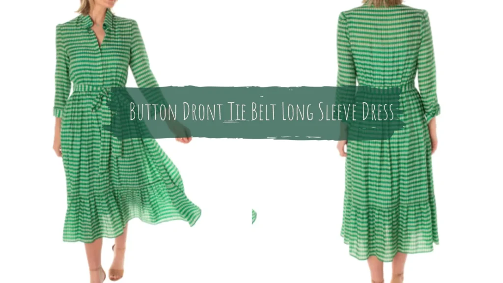 Button Dront Tie Belt Long Sleeve Dress