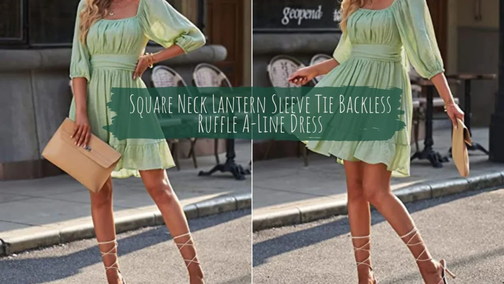 Dokotoo Square Neck Lantern Sleeve Tie Backless Ruffle A-Line Dress