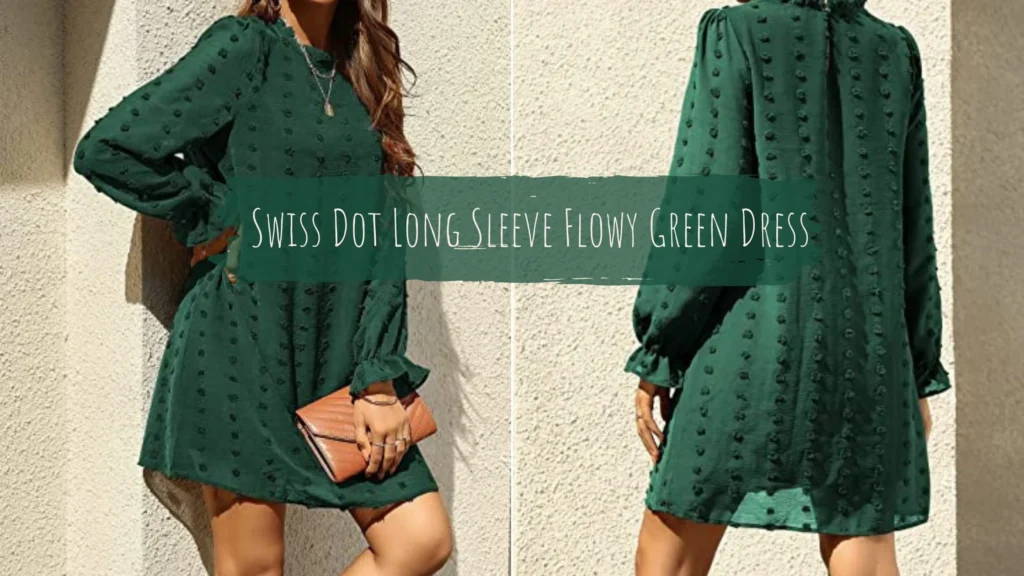 FAMITION Swiss Dot Long Sleeve Flowy Green Dress for women
