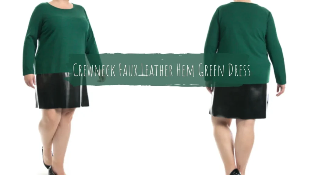 Long Sleeve Crewneck Faux Leather Hem Green Dress