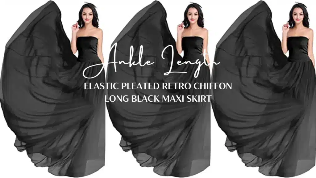 Ankle Length Elastic Pleated Retro Chiffon Long Black Maxi Skirt