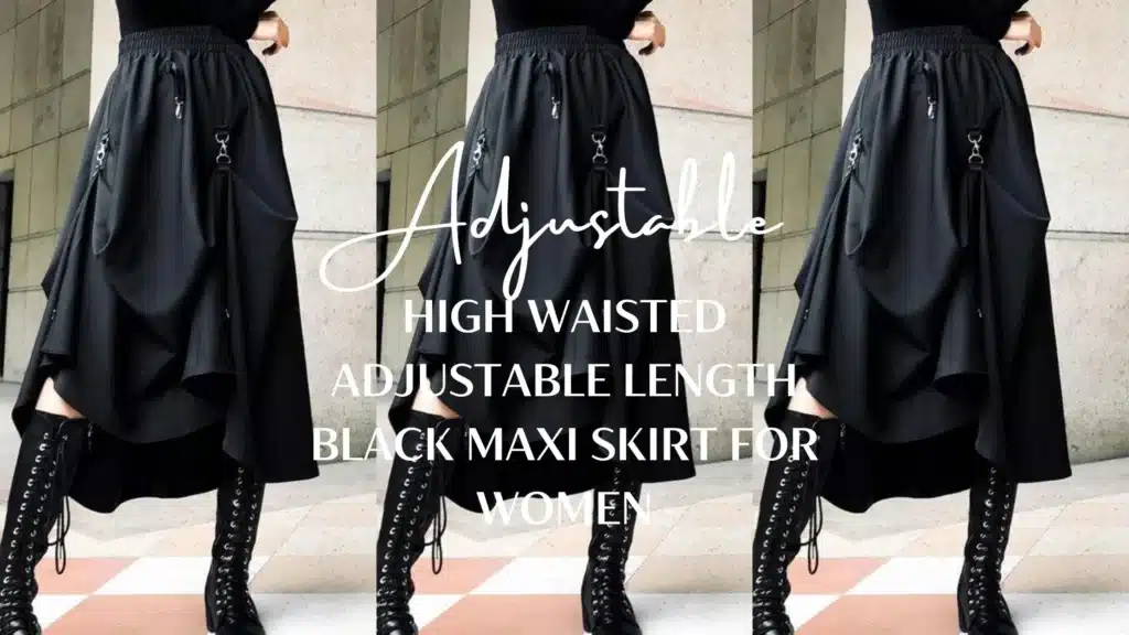 High Waisted Adjustable Length Black Maxi Skirt for Women